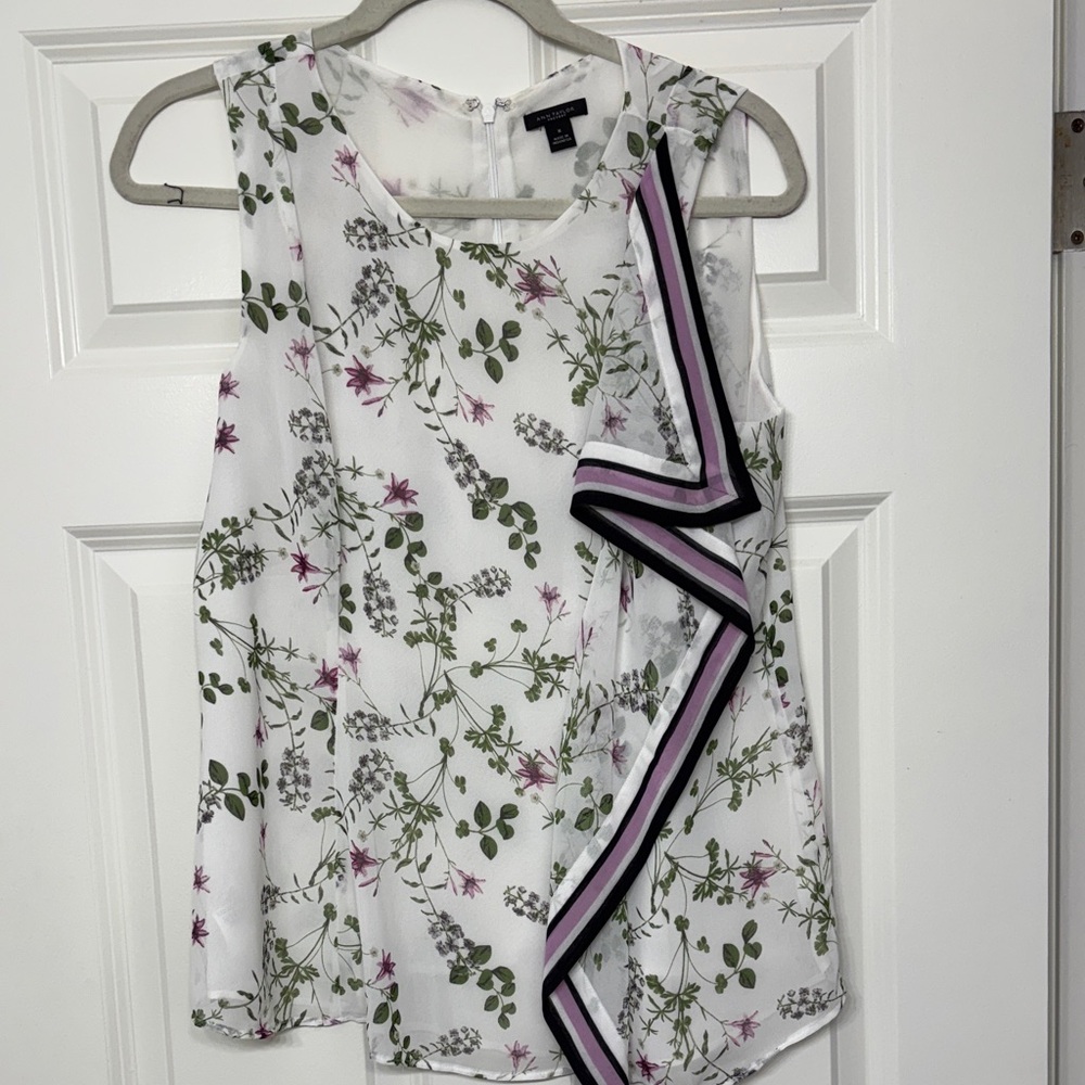NWOT Ann Taylor Factory Floral Blouse - White, Green, and Purple